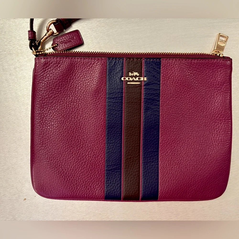 Coach Berry Purple/ Striped Leather Pouch /Wristlet